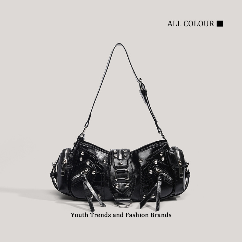 High-Value Hot Girl Motorcycle Oil Wax Leather Single Shoulder Crossbody Commuter Underarm Bag ddmymoon
