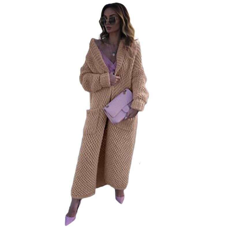 Women's Lapel Cardigan Collage Solid Colour Long Knit Sweater