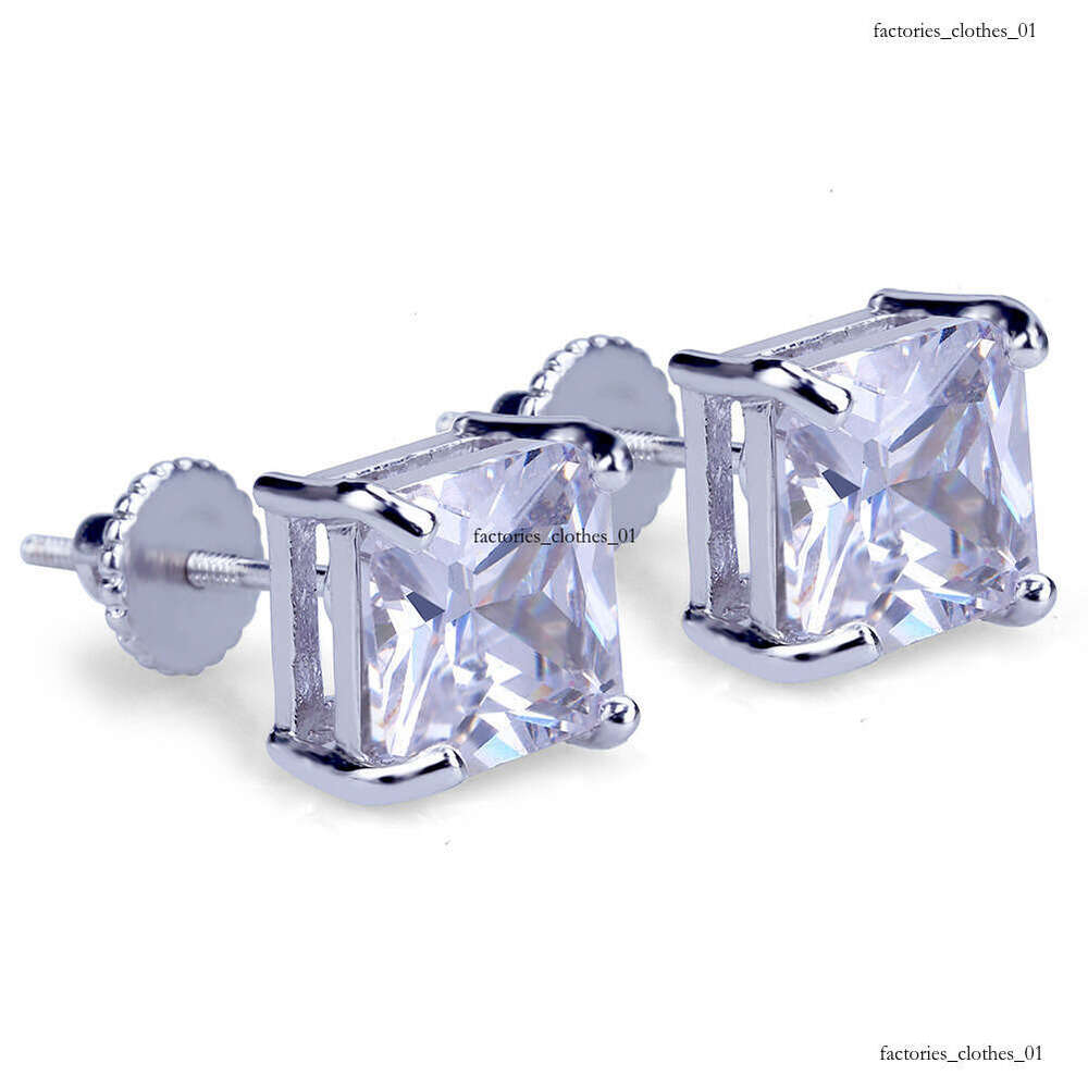 New Gold-Plated Micro-Paved Square Zircon Threaded Earrings Hiphop 6mm Ear Jewelry