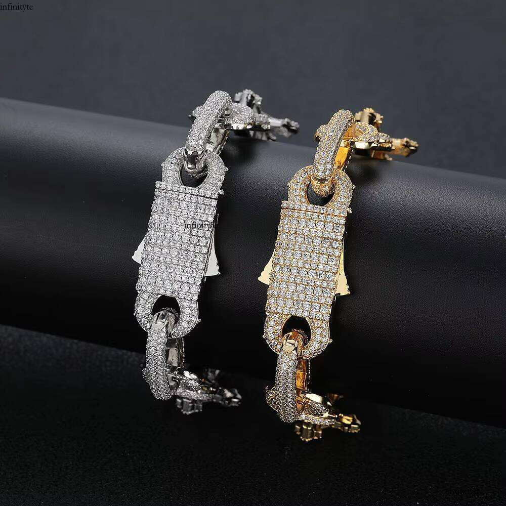 NUOYA Shiny Dia Cross Bracelet Sier Micro Pave Zircon Infinity Iced Miami Cuban Link Hip Hop Fine Chain Bracelets