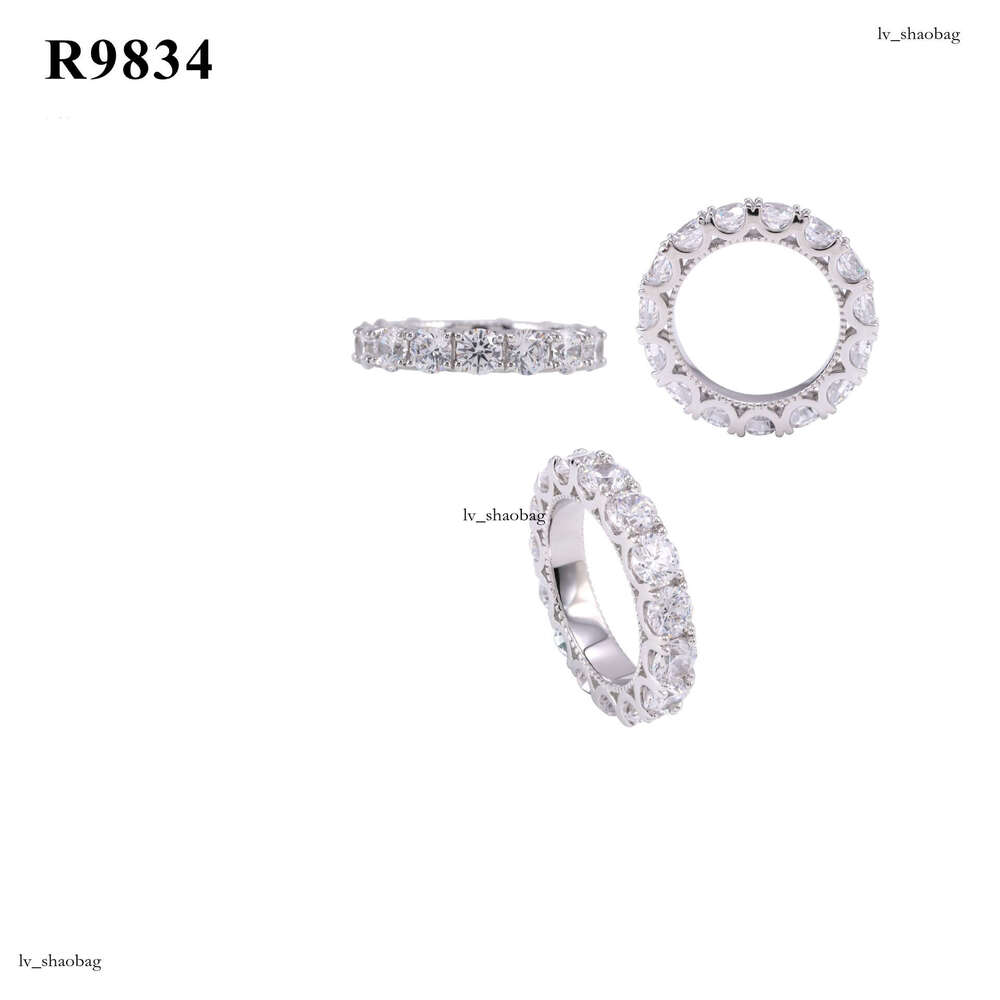 Hip Hop Row Single Stone Sterling Silver Inlaid 5A 5.0MM Zircon Unisex Band Ring Jewelry