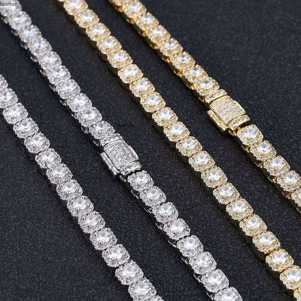 NUOYA 5mm Clustered Sier Gold Plated Iced Out Dia Hip Hop Jewelry Round Zircon Tennis Chain Bracelet