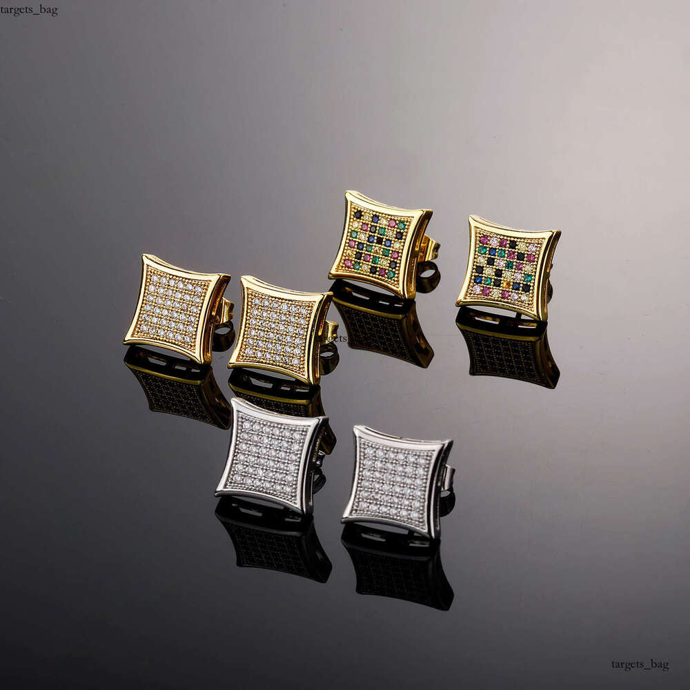Full Dia Geometric Square Stud Fashion Design Men's Stylish Earrings Trendy Personality Ear Jewelry
