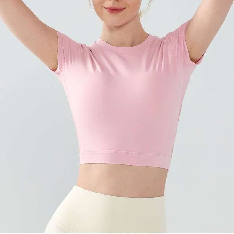 Nude Bamboo Fiber Women's Yoga Sport T - Shirt with Chest Pad for Summer Fitness