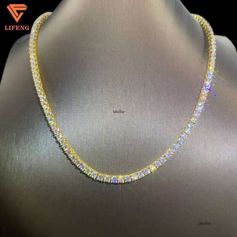 Lifeng jewelry Hot Sale men women necklace Ice 4MM VVS Moissanite Chain Sier Dia Tennis Necklace