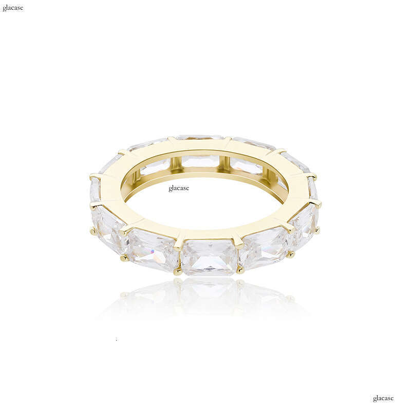 New Square Zircon Real Gold Plated Hip Hop Simple Ring Jewelry BlingBling
