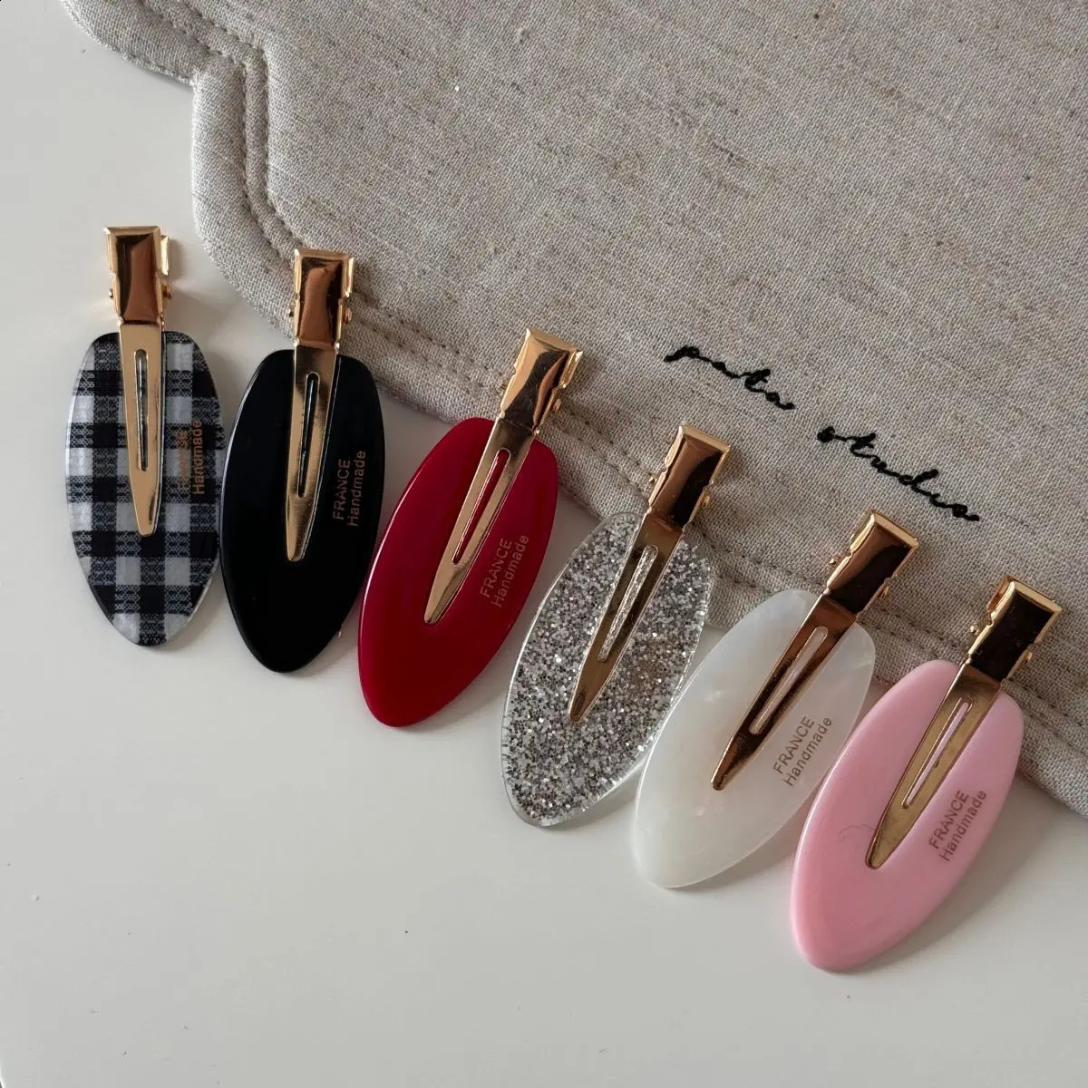 2pcs/bag Sweet Seamless Hair Clips Oval Plaid Letter Bangs Hairpin Women Girls Fashion Broken Hair Clip Edge Duckbill Style Clip 250807