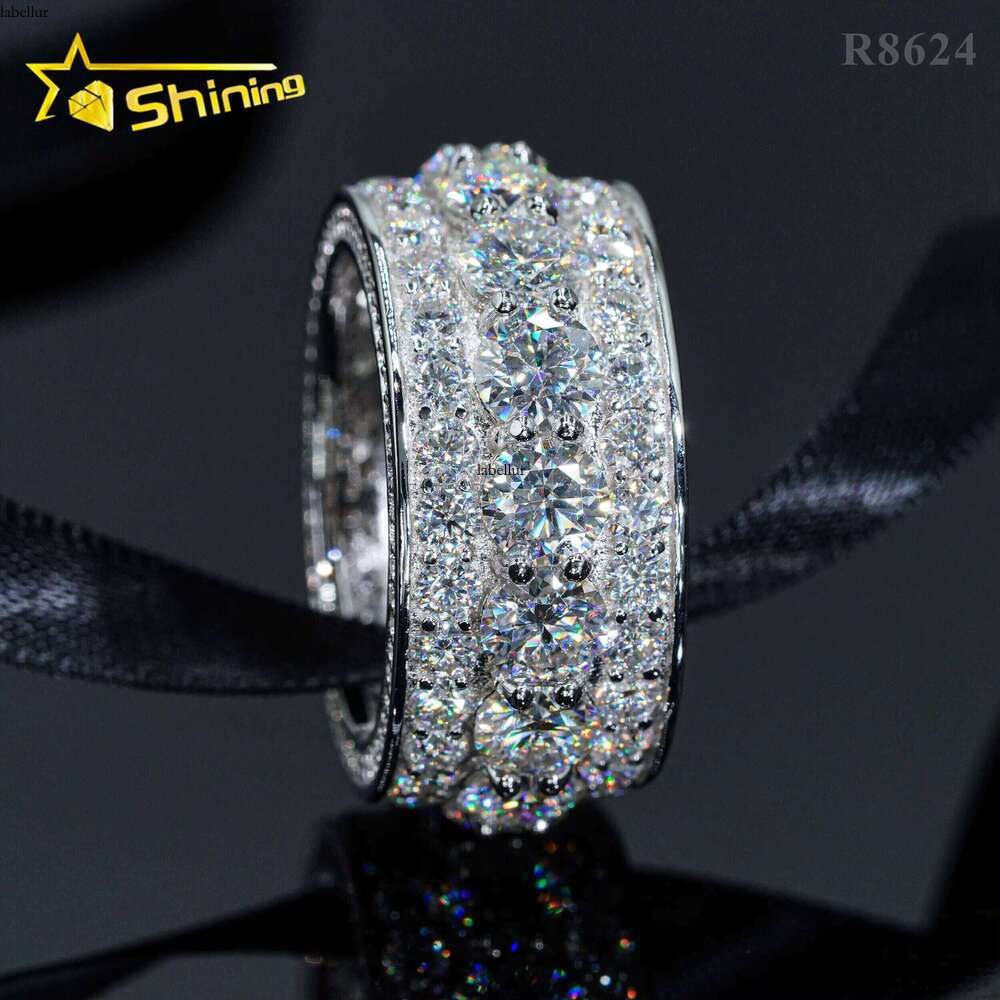 Drop Shipping Pass Tester Sterling Silver Platinum Plated VVS Hip Hop Jewelry Moissanite Men's Ring