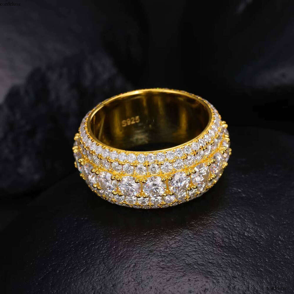 Iced Out Moissanite Band S Plated Yellow K Gold Material VVS Dia Finger Eternal Cuban Ring for Hip Hop Men
