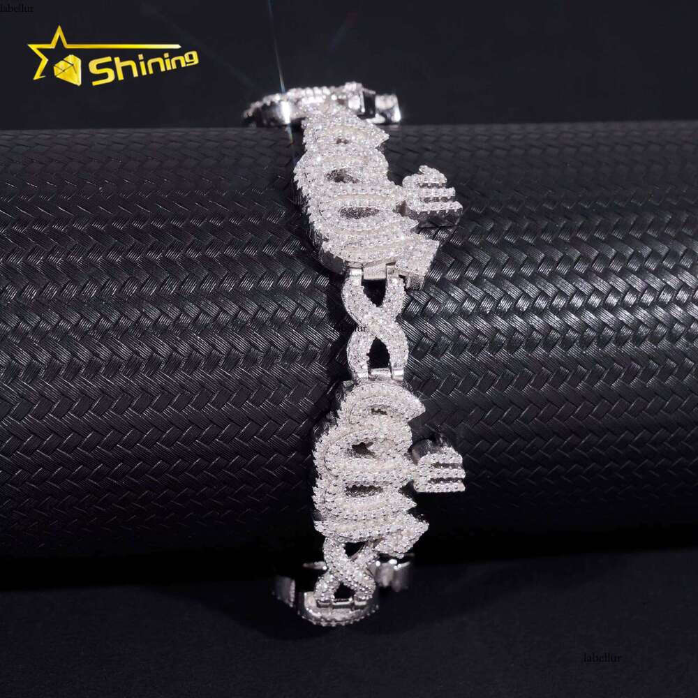 Fashion Fine Sterling Sier Vvs Moissanite Lab Dia Hip Hop Iced Out Jewelry Cuban Link Chain Bracelet Men