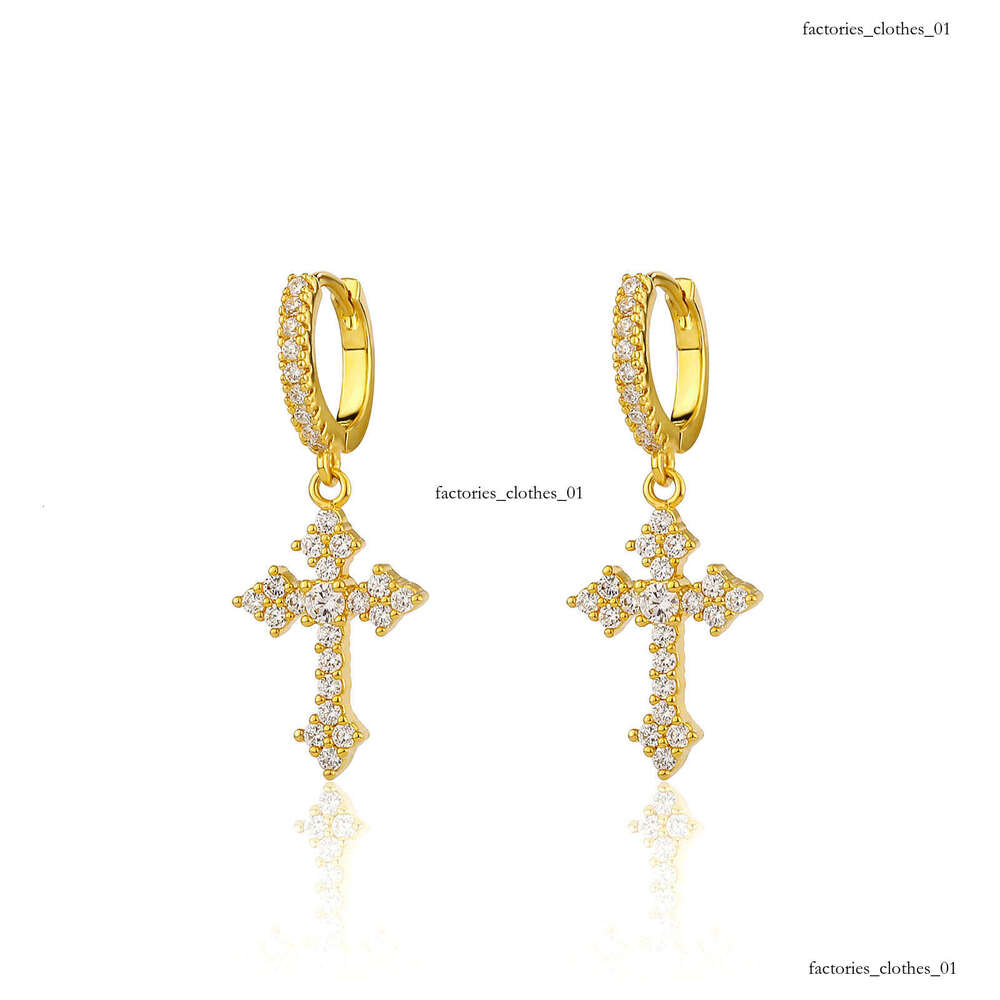 Cross Micro Paved Sterling Silver Zircon Personality Stud Ins Style Unisex Trendy Earrings