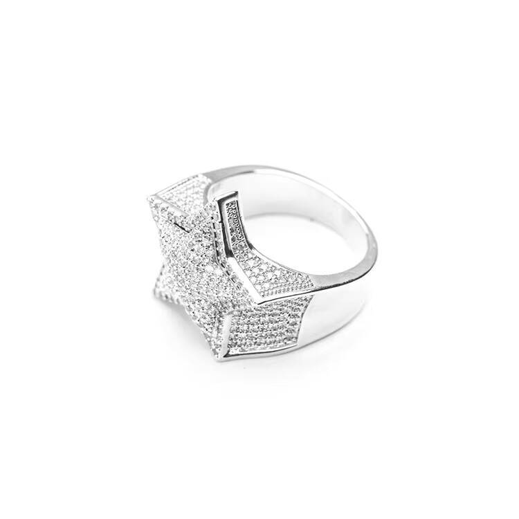 Hot Sale Jewelry 925 Silver VVS Moissanite Diamond Hip Hop Start Shape Ring Iced Out Ring
