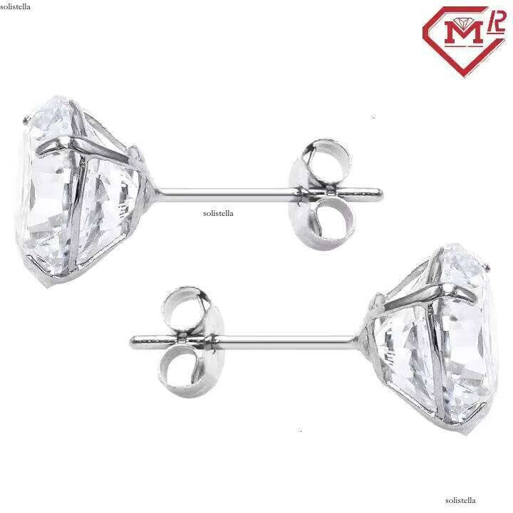 Iced Out Solid Sterling Stud Hiphop Bling 4 Prong Round Brilliant Moissanite Earrings