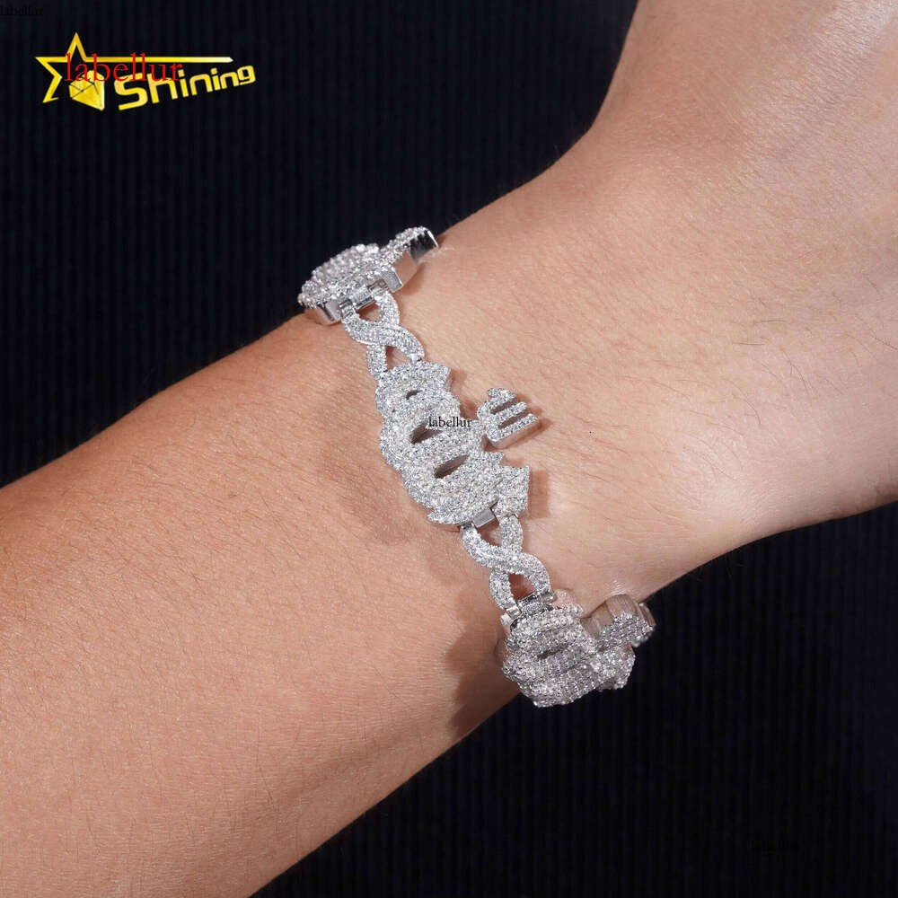 Fashion Fine Sterling Sier Vvs Moissanite Lab Dia Hip Hop Iced Out Jewelry Cuban Link Chain Bracelet Men