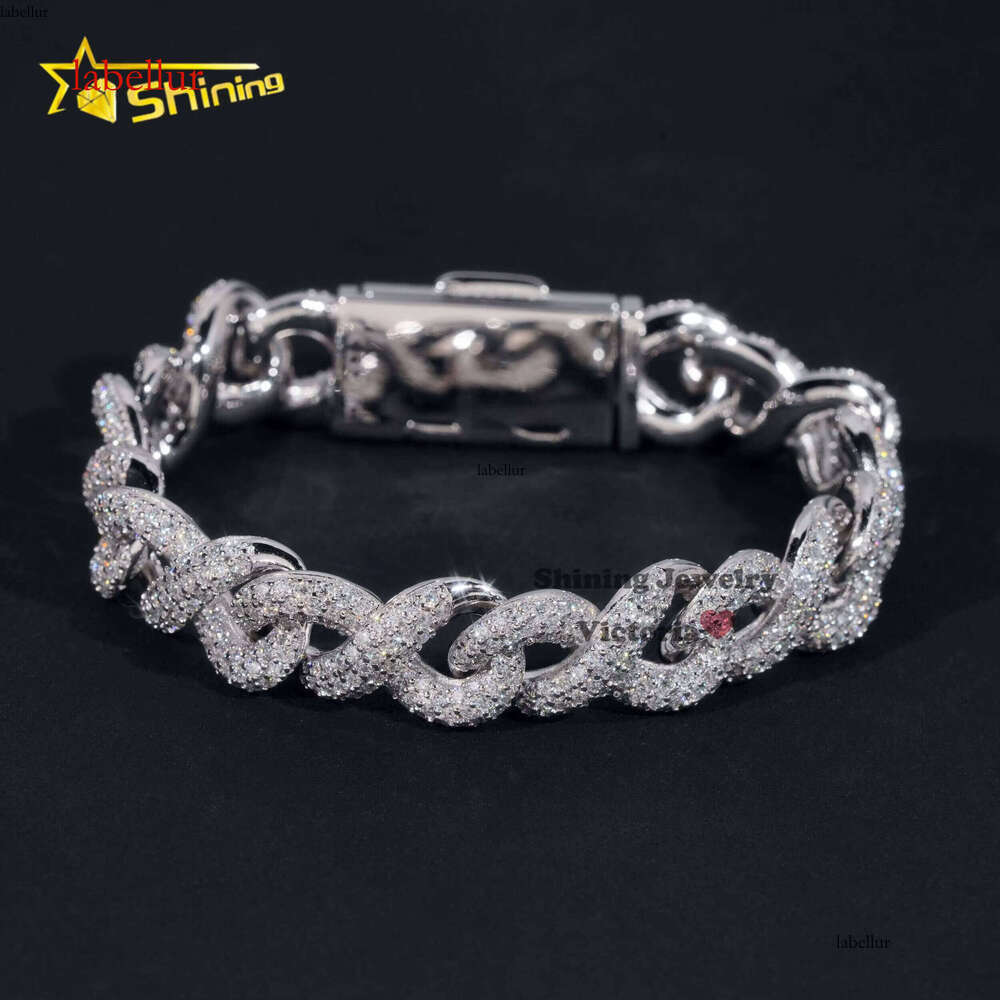 Fashion Best Selling Prong Setting White 12MM Cuban Iced Out Jewelry Moissanite Dia Hip Hop Infinity Link Bracelet