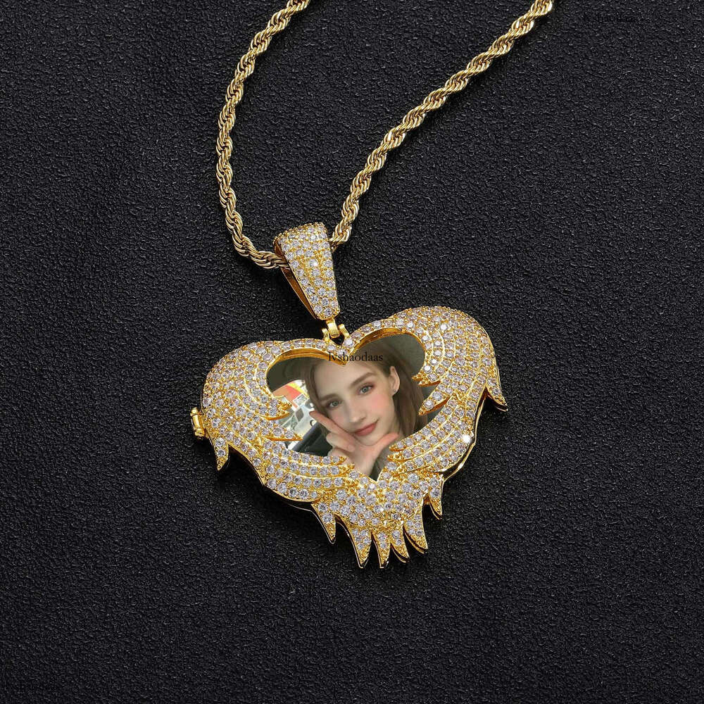 Heart Flip Photo Personalized Creative DIY Commemorative Frame Sterling Silver Inlaid Moissanite chain Hip-Hop Pendant