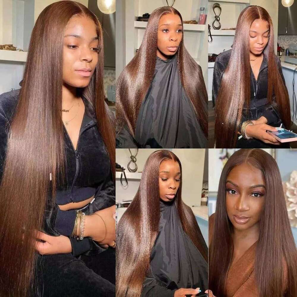 Chocolate Bone Straight Front Vieamese Human Hair 13x6 Hd Lace Frontal Wig Pre Plucked Brown Bleached Wigs