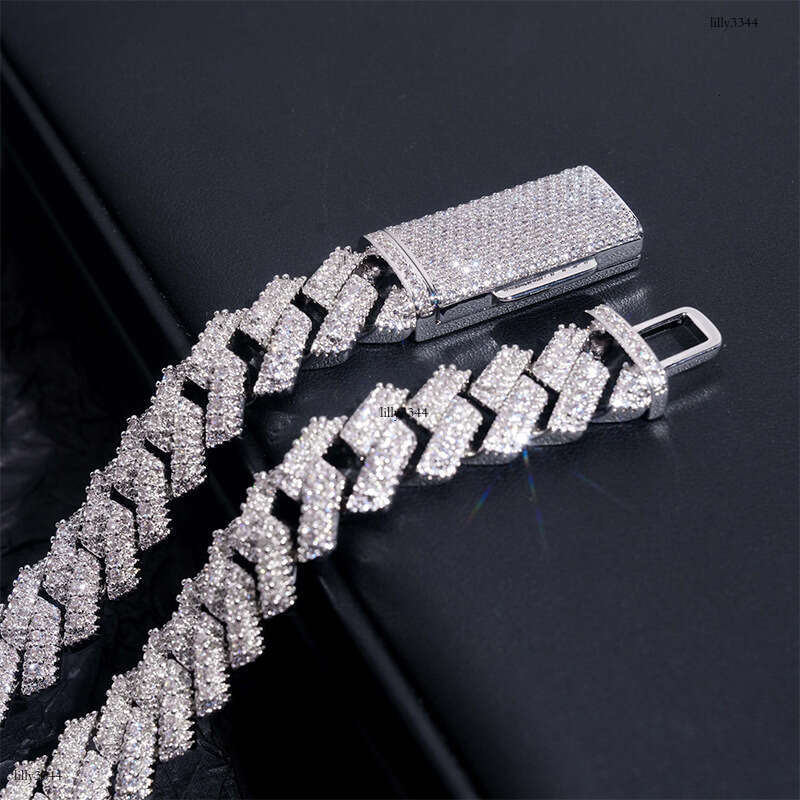 INS Sterling Silver Inlaid Moissanite chain Cuban Chain 15mm Hip Hop Trendy Brand Jewelry Men and Women Bracelet Necklace