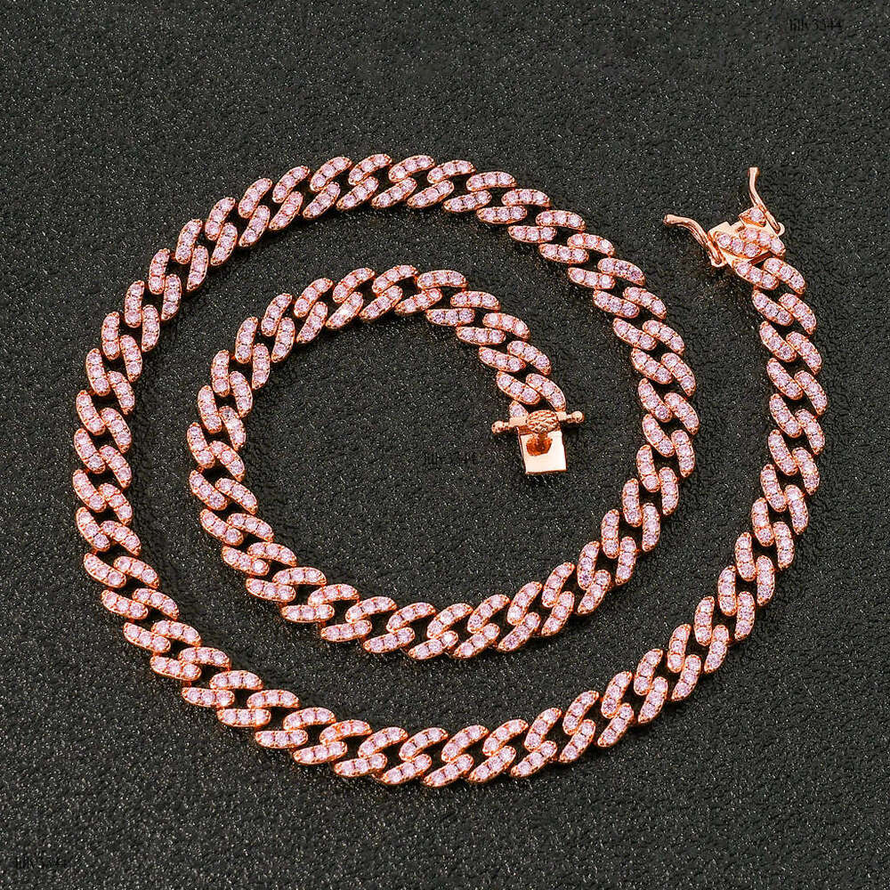 Necklace for Men 9mm Single Row Pink Moissanite chain Cuban Chain Unisex Hip Hop Accessories