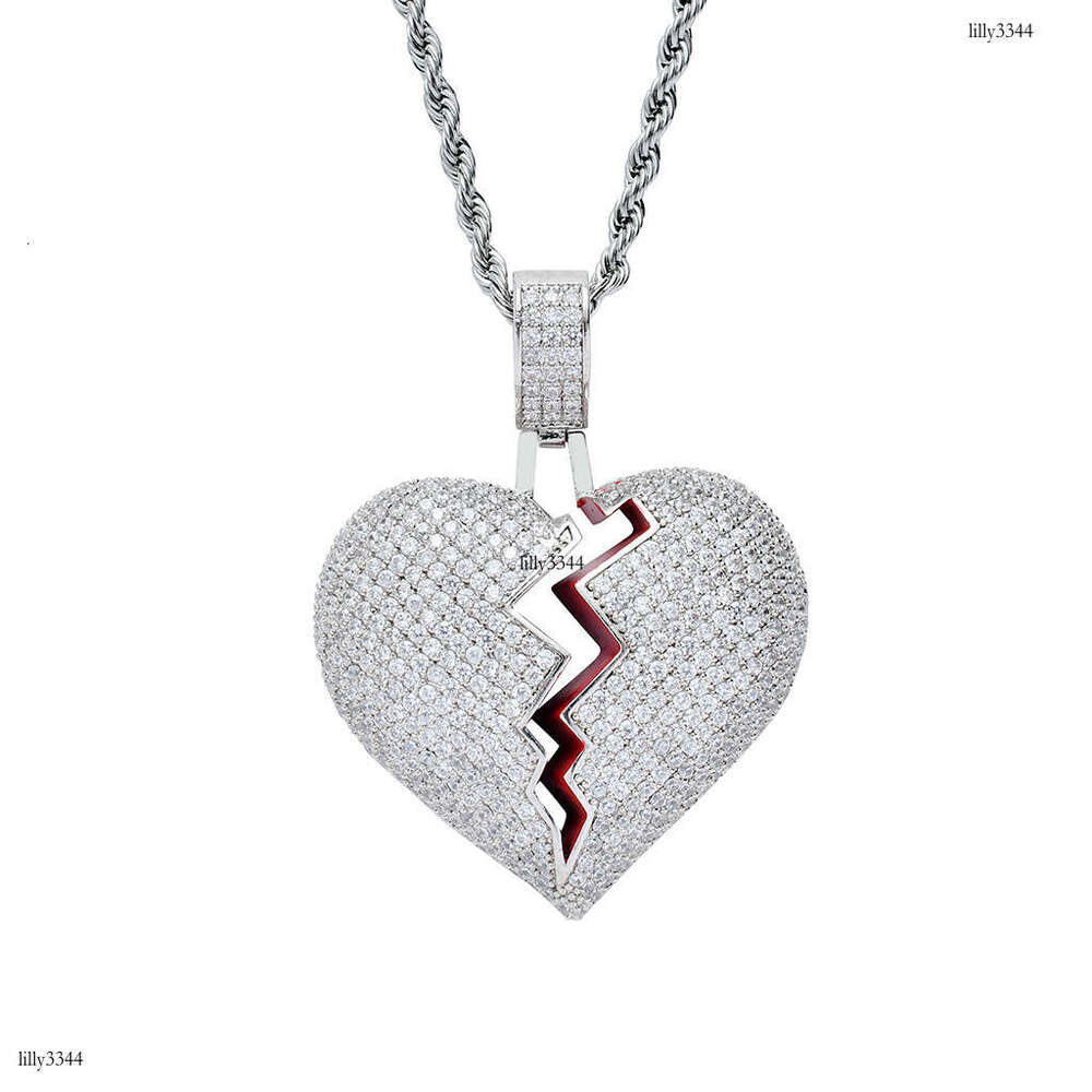 Unique Unisex Couple Heartbreak Pendant Broken Heart Full Moissanite chain Hip Hop Necklace