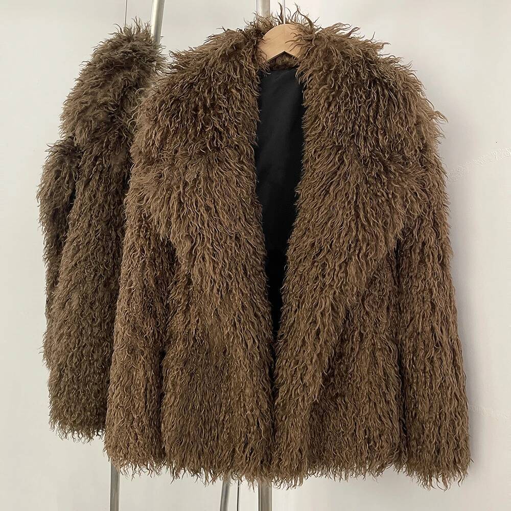 New Winter Clothes Women Fashion Faux Mongolia Sheep Coat Warm Thick Fake Jacket Long Sleeve Artificial Fur Overcoat