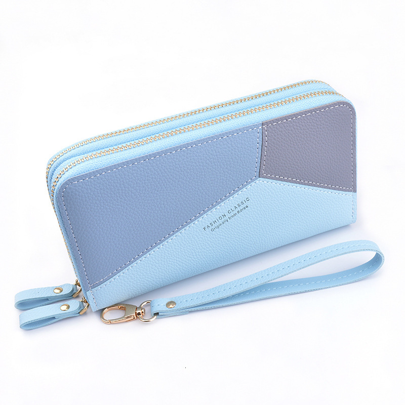 New Women's Wallet Long Double Zipper Clutch Fashion Patchwork Color Luxury Designer Bag Bag Block Large Capacity Double Layer Wallet Phone Bag