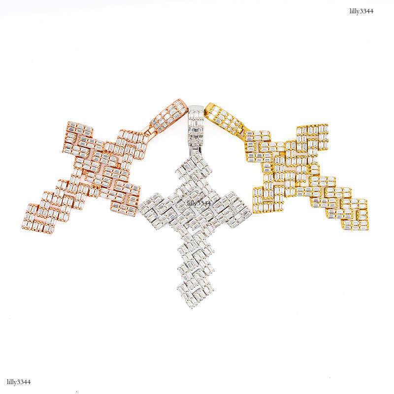Full Sterling Silver Inlaid Moissanite chain Cross Personality Hip-Hop Jewelry Unisex Accessories Necklace Pendant