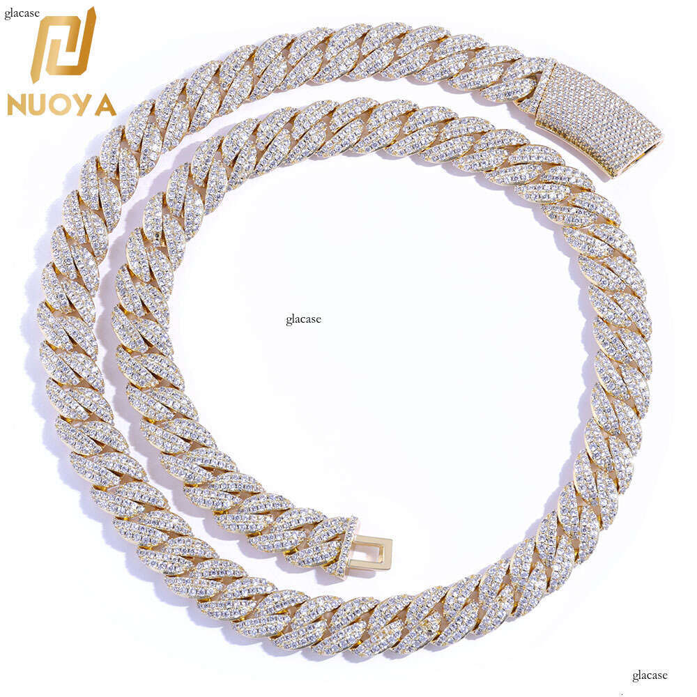 Hip Hop Jewelry 13mm Double Row Moissanite chain Bubble Cuban Chain Trendy Gold Men's Necklace