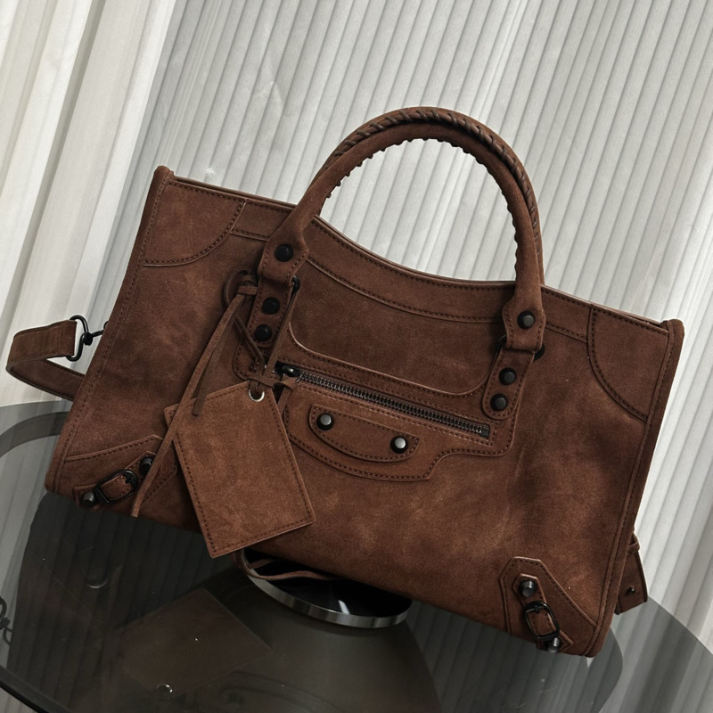 Le City Mirror Quality Genuine Leather Womens Designer Motorcycle Suede Handbag Fashion Rivet Tote Bag