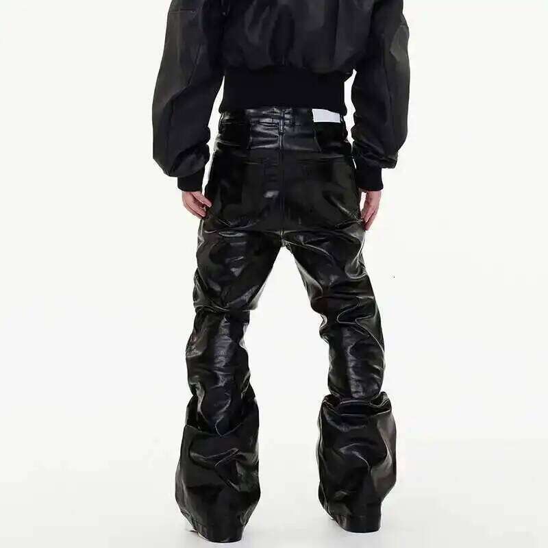 HKSH Spring Autumn Men's Tide Coated Denim Pants Dark Fashion Chic Punk Flared Jeans Loose Wide Leg Glossy Straight Niche HK3559