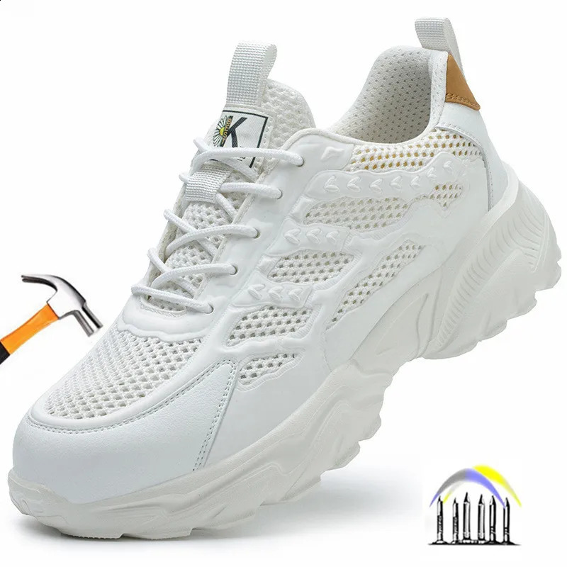 summer safety sneakers white safety work shoes for men work breathable shoes comfortable woman safety shoes plastic toe cap boot 250805