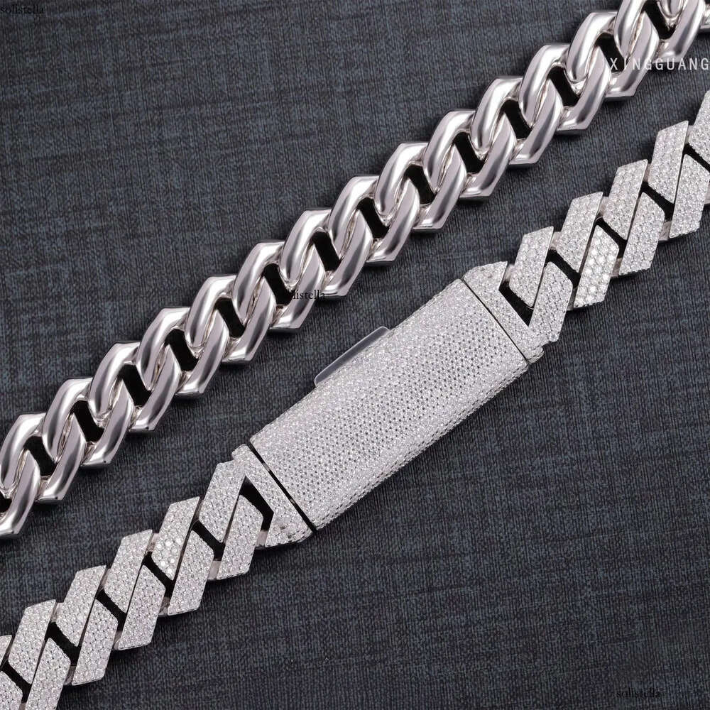 Hip Hop Jewelry Link Necklace 3rows 15mm Sterling Sier VVS Moissanite Iced Out Dia Cuban Chain for Men