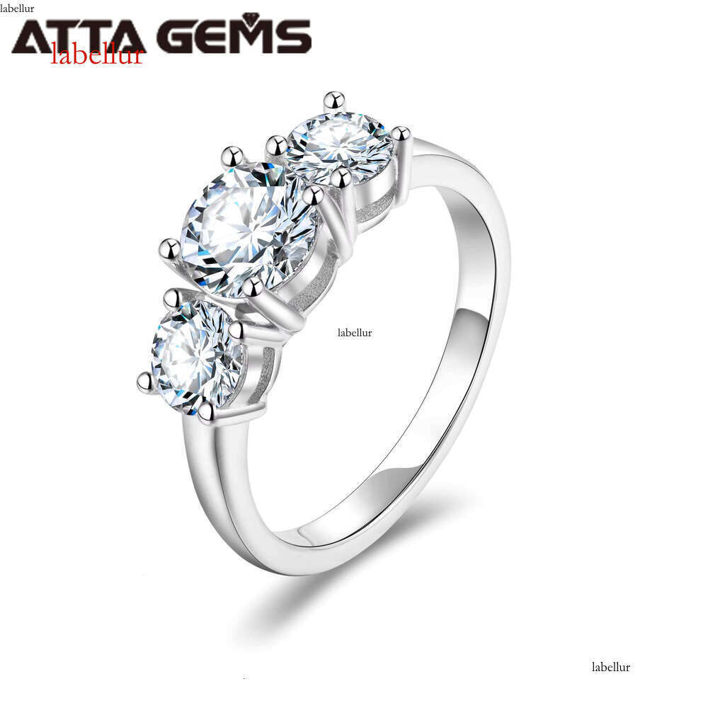 Attagems 2ct Round Cut D Color VVS Moissanite Dia Sterling Sier Ring High Quality Engagement Wedding Gift