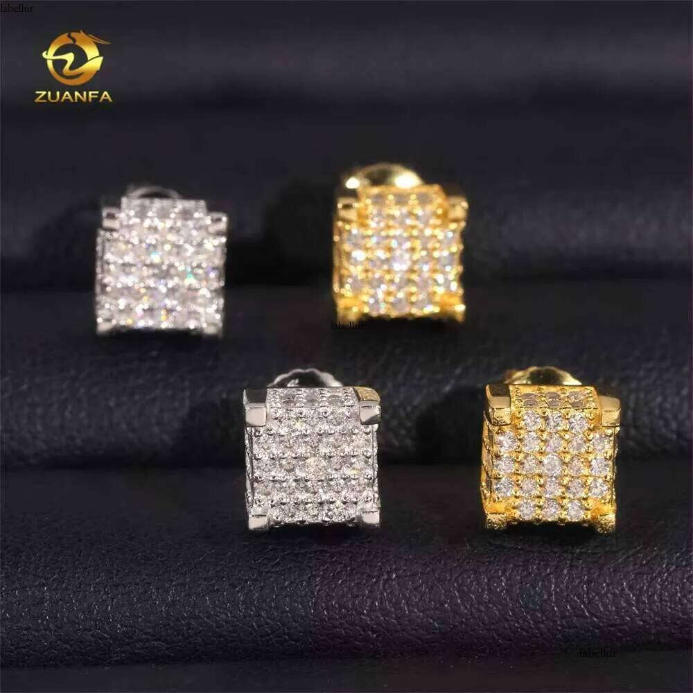 Fine Jewelry Fully Iced Out Square Earring Sier Hip Hop Screw Back VVS Moissanite Earrings for Men