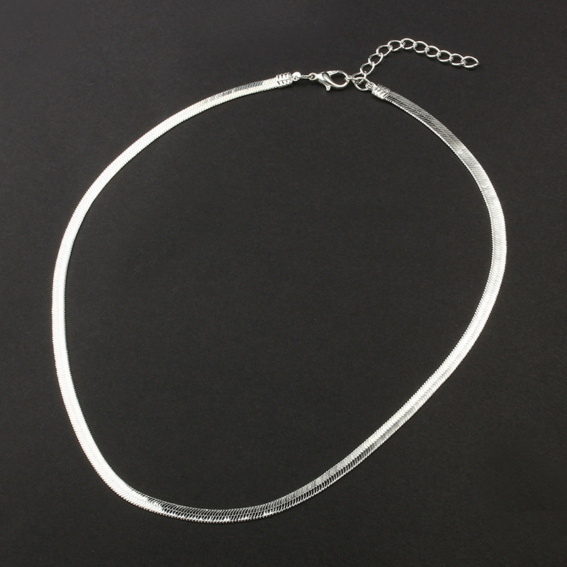 New Flat Snake Bone Necklace Choker Women Sier Short Blade Bare Chain Clavicle Simple Circle Jewelry For Men