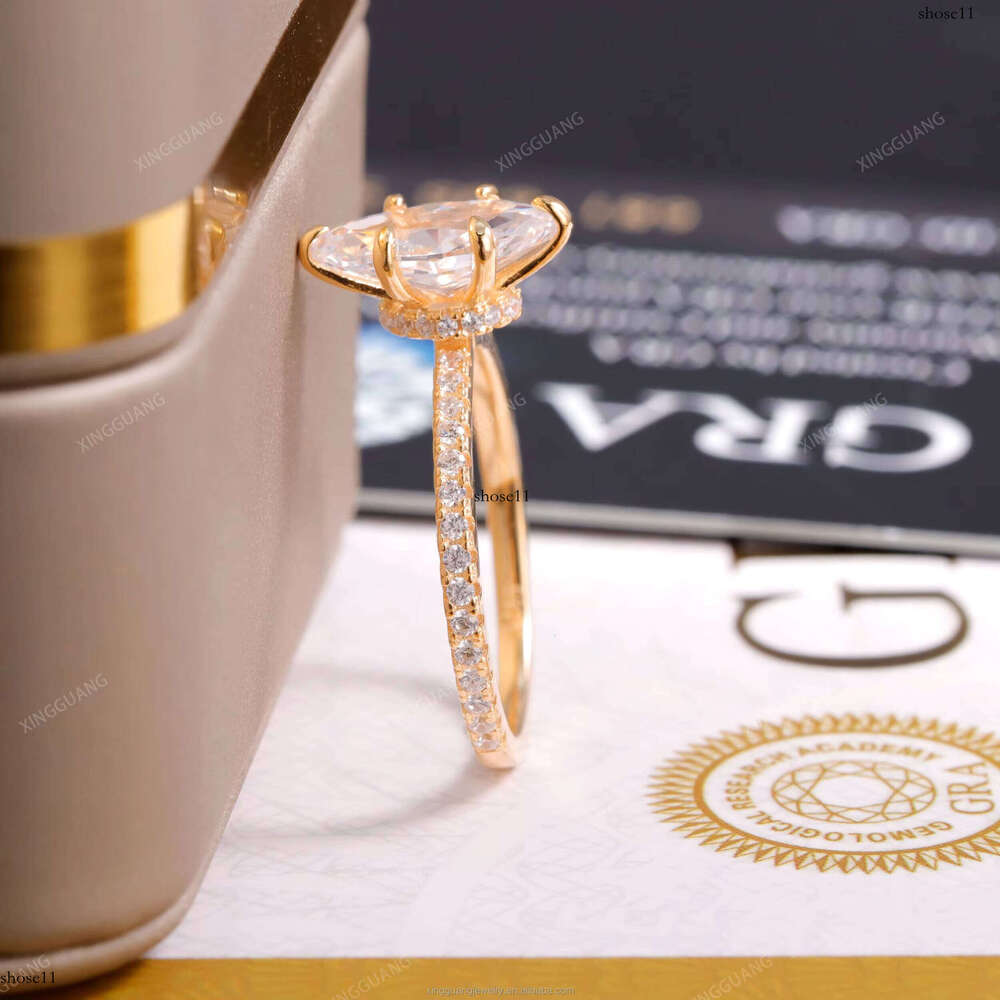 XingGuang Customized Solid Gold D Color Marquise Cut 2CT VVS Moissanite Women Jewelry Wedding Set Rings Engagement Ring