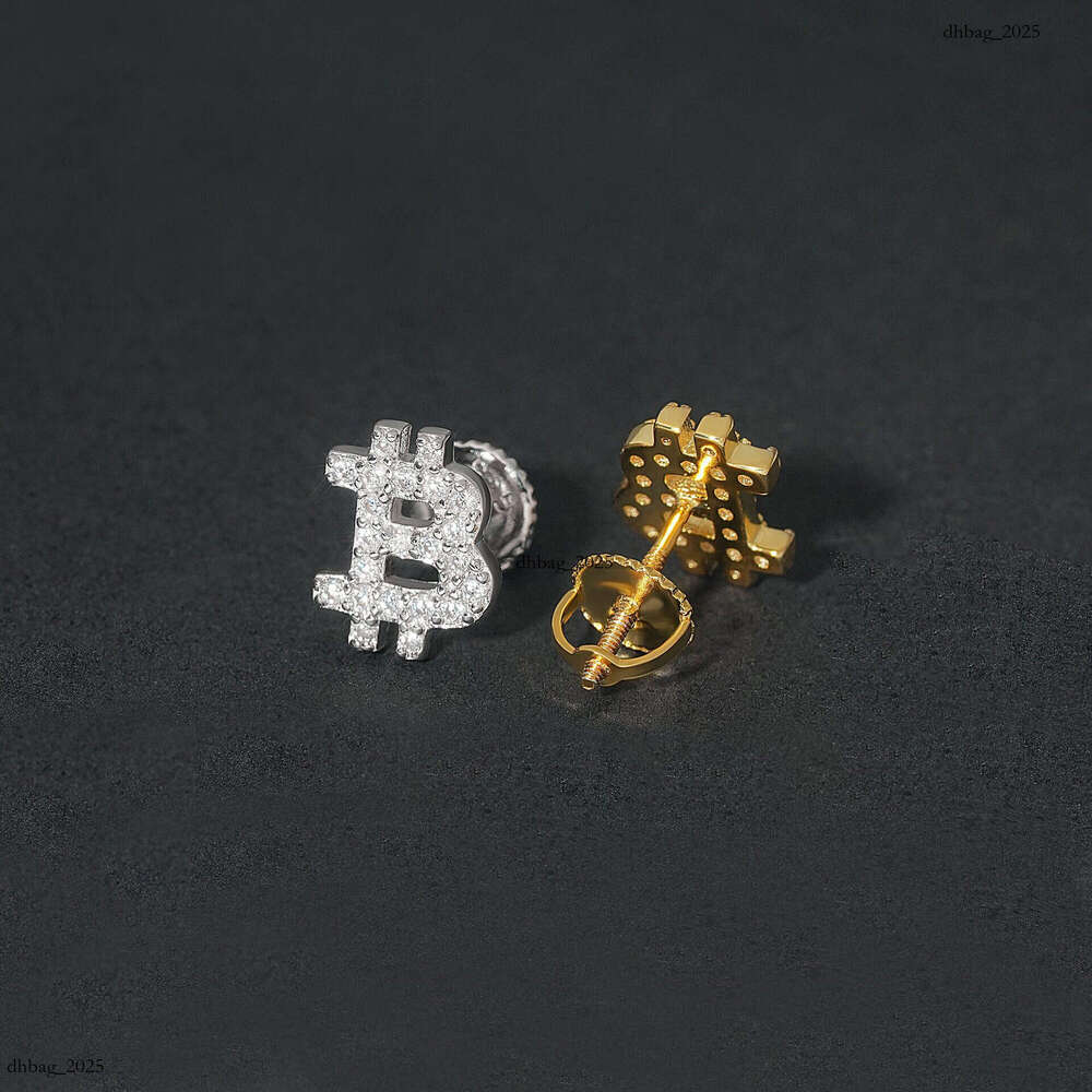 INS New Iced Out VVS Inlaid Moissanite Classic Bitcoin Simple Stud Earrings