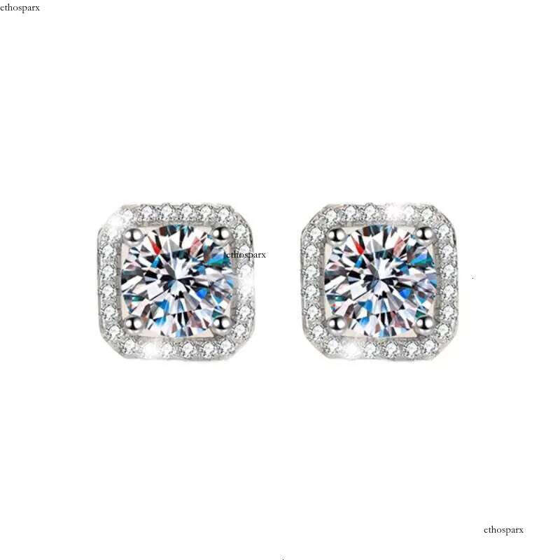 Fine Jewelry 1-4ct Earrings Orbicular Square S Moissanite Sterling Sier Studs VVS Dia