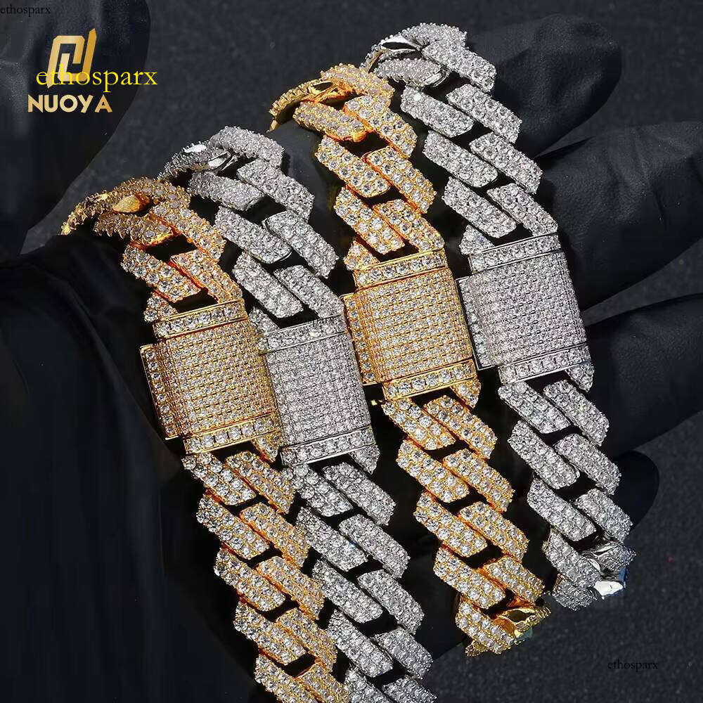 NUOYA 14mm Gold Plated Iced Out Link Chain Necklace for Men Hip Hop Jewelry Customizable Dia Cuban Chains