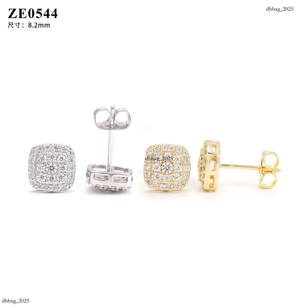INS New Classic Sterling Silver Inlaid Zircon Square Simple Stud Earrings Jewelry