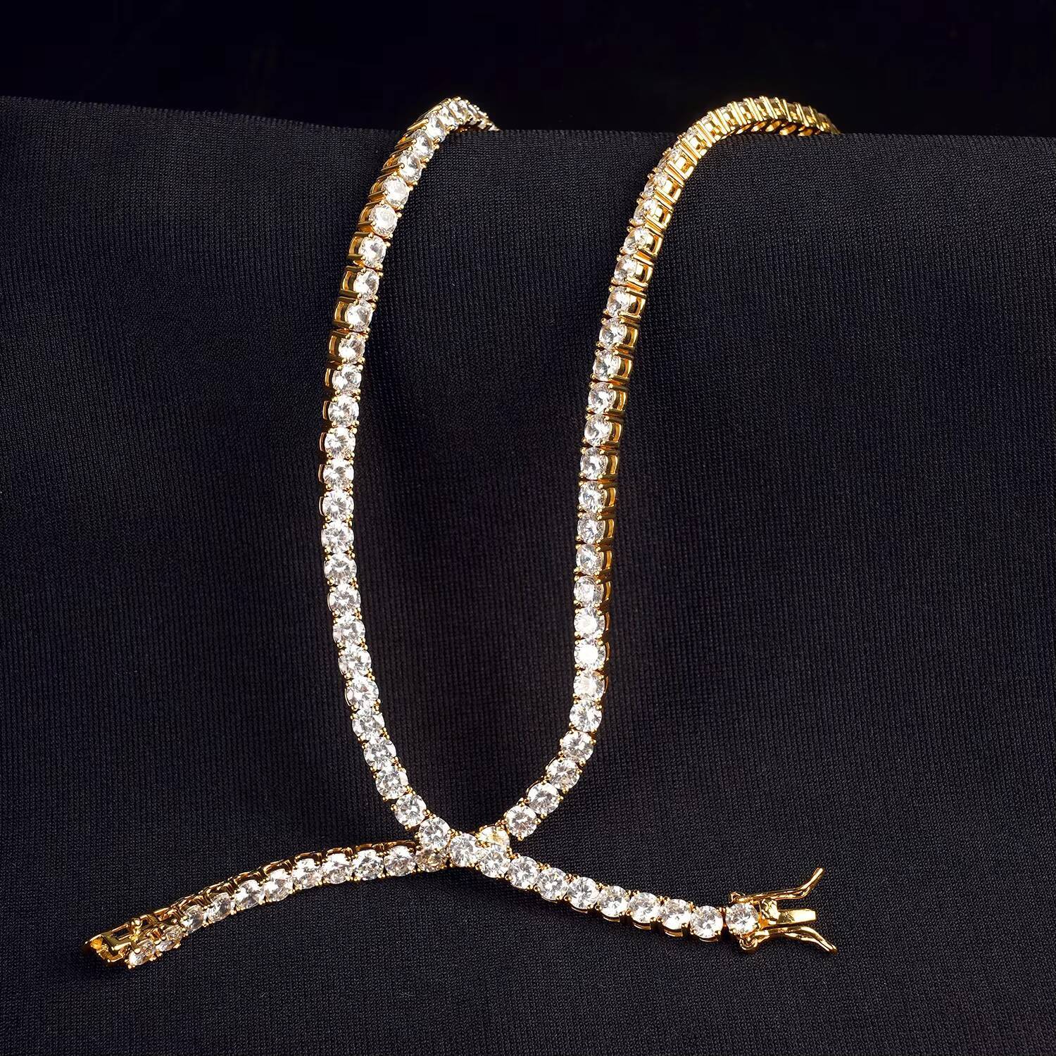 Juncheng Wholesale Custom Gold Plated Jewelry 3MM 4MM 5MM Men Women Iced Out Cubic Zirconia CZ Diamond Chain Tennis Necklace
