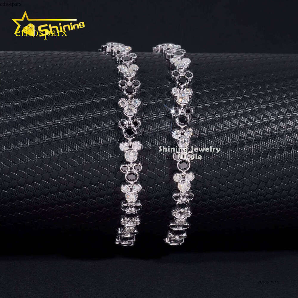 New Design Cute Black Mixed White Dia Custom Fashion Sterling Sier Moissanite Bracelet