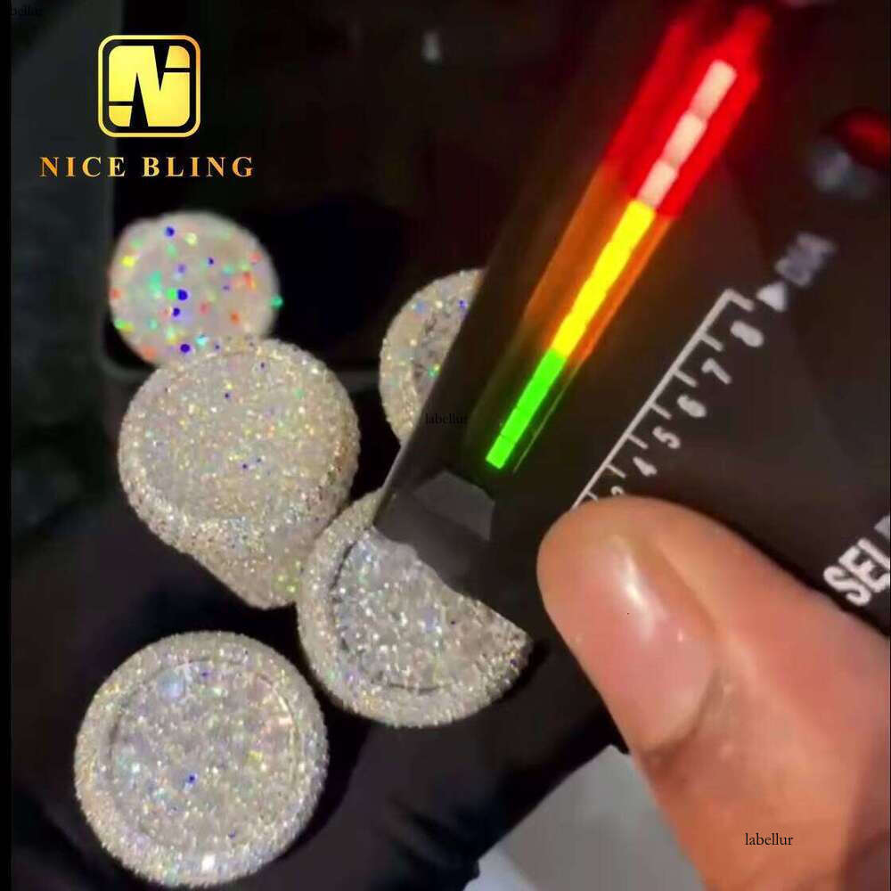 Stock Pass Tester Hip Hop Jewelry Sier Fully Iced Bubble Edge Round Dia Moissanite Men Ring