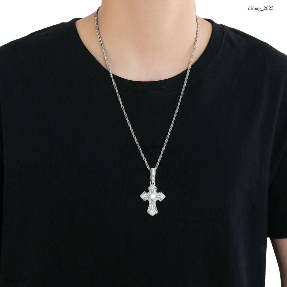 MISA T Square Moissanite chain Cross Pendant Personality Hip-Hop Trendy Men's Necklace Accessories