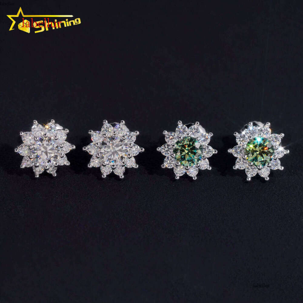 Pass Tester GRA Certified Stocks VVS Dia Sterling Sier Cluster Blue Green Moissanite Stud Earrings