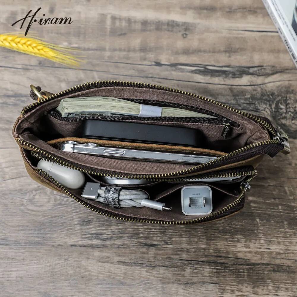 Cowhide Men's Bags Genuine Leather Men Business Travel Handbags Large Capacity Cable Organizer Clutch Purse Vintage Style