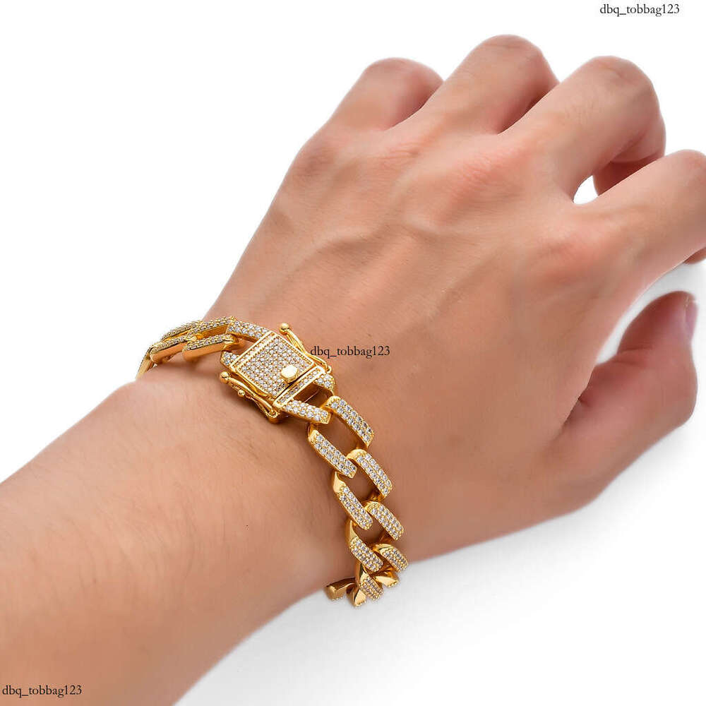 14mm Bar Miami Cuban Chain Full Zircon Men's Bracelet