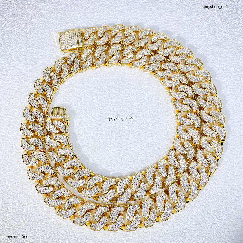 Men's Hip-Hop 14mm Spring Buckle Full Dia Cuban Chain Micro-Inlaid Moissanite chain Trendy Versatile Necklace