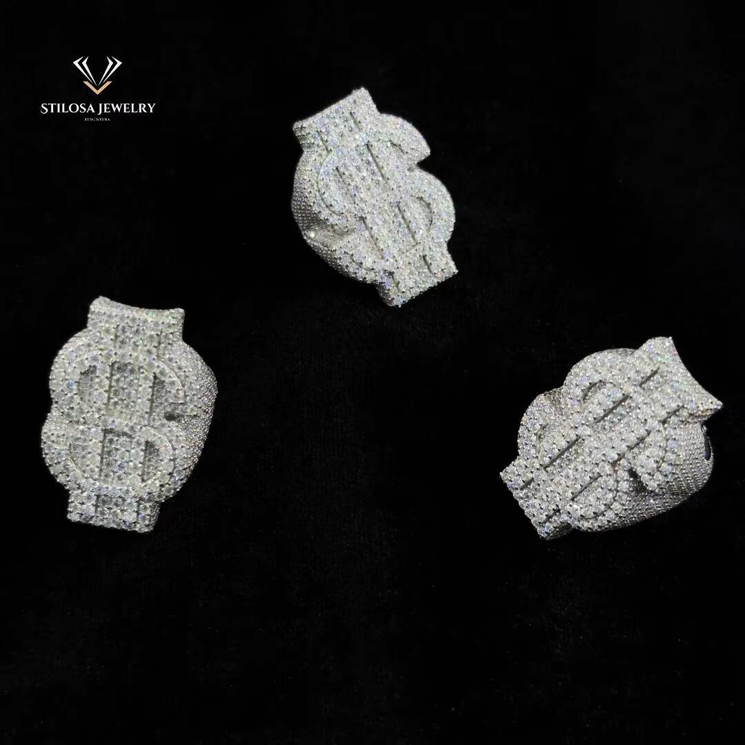 Hip Hop Ring Fashion Jewelry Iced Out Ring Pass Tester Jewelry Men 925 Sterling Silver Vvs Moissanite Hip Hop Ring
