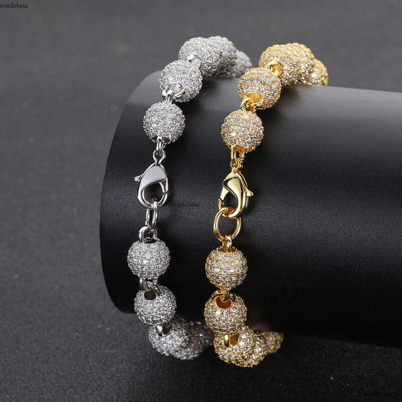 8mm Micro Inlaid Zircon Round Bead Chain Bracelet Men's Fashion Trendy Brand Hip Hop Accessories